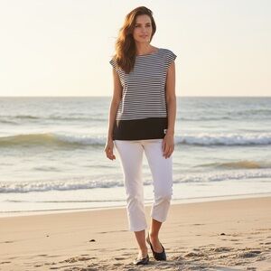 ♠️ Kate Spade ♠️ Black and White Striped Short Sleeve Top